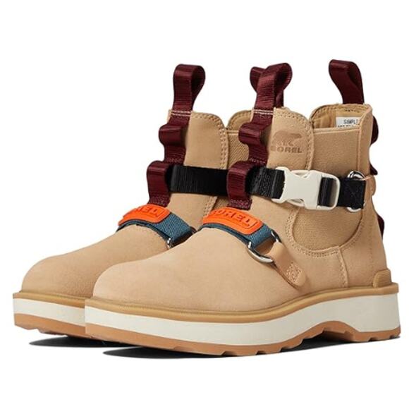 NWOB Sorel hi line eq chelsea boot tan black maroon 9.5 - Picture 1 of 7